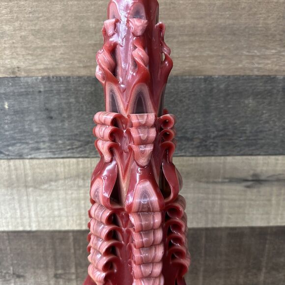 Maroon Hand carved Candle 15” Tall Never Lit - Picture 2 of 9